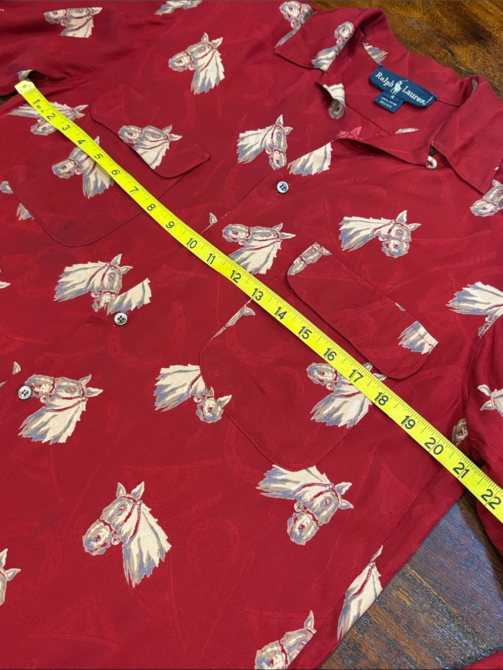 Vintage Ralph Lauren 90s Red Equestrian Horse Print Button Front Top 4 *As-Is* - Picture 10 of 16
